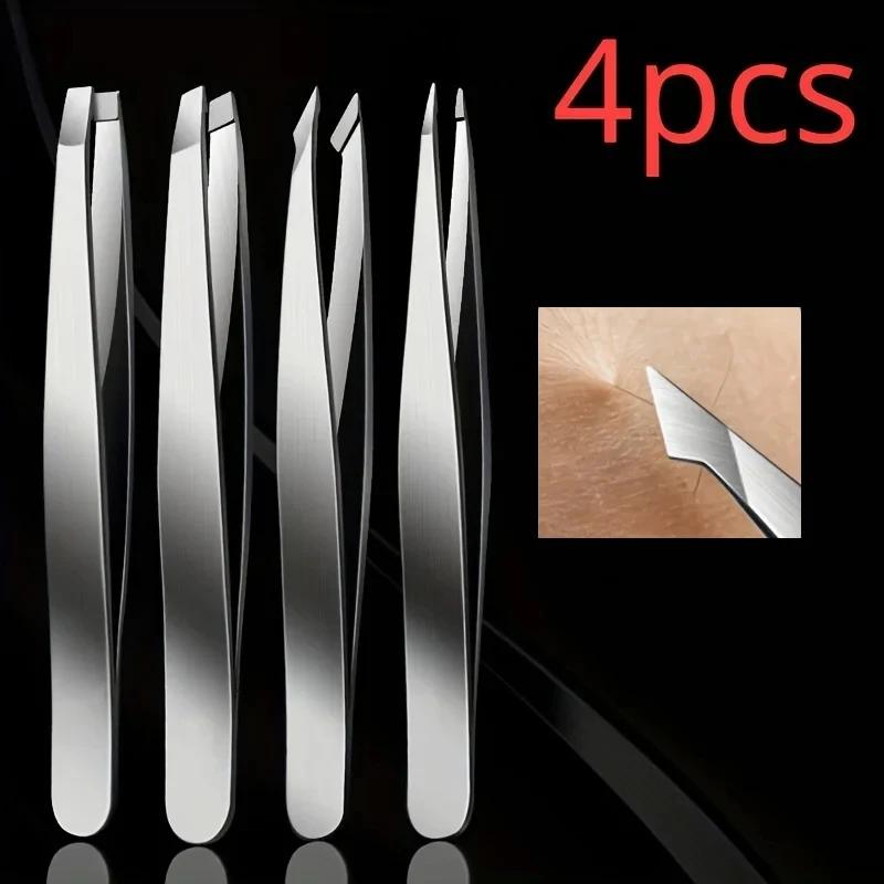 4Piece Set Professional Tweezers Set Perfect For Eyebrow Hair Removal Splinter Very Effortless and Relaxed to Remove